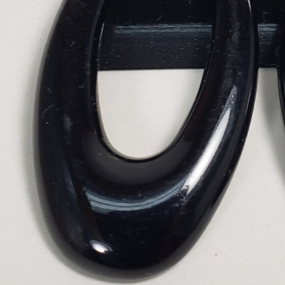 Women's Stunning Polished Silver tone & Black Hoop Drop Earrings, 2.3-inch Drop - Picture 3 of 8